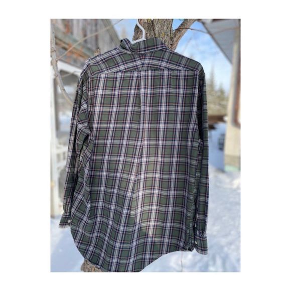 Lands' End Green Cotton Flannel Plaid Shirt Button Down Sz 16-34 - Picture 2 of 4